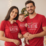 Kit Camiseta e Body Vermelho Nosso Primeiro Natal em Família -