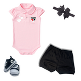 Kit Luxo Body Rosa SPFC Com Tênis, Shorts/Calça e Laço