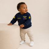 Blusa Moletom Infantil Bebê Gola Careca Azul Marinho Tema Marinha do Brasil Personalizado com Nome