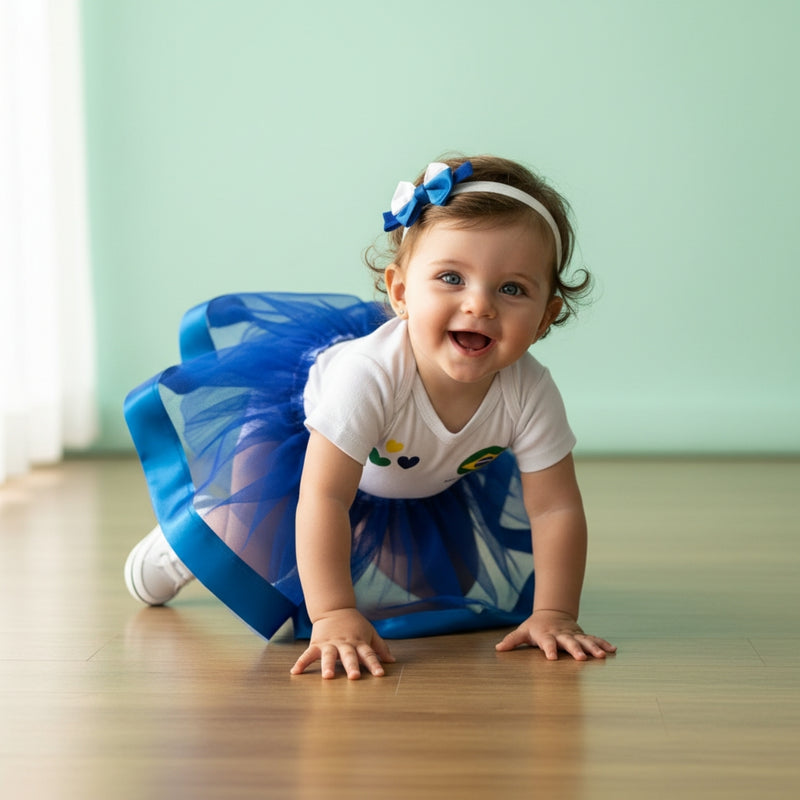 Kit Luxo Body Personalizado Brasil Branco Com Tênis, Saia e Laço