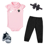 Kit Luxo Body Rosa Atlético MG Com Tênis, Shorts/Calça e Laço