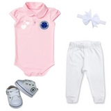 Kit Luxo Body Rosa Cruzeiro Com Tênis, Shorts/Calça e Laço