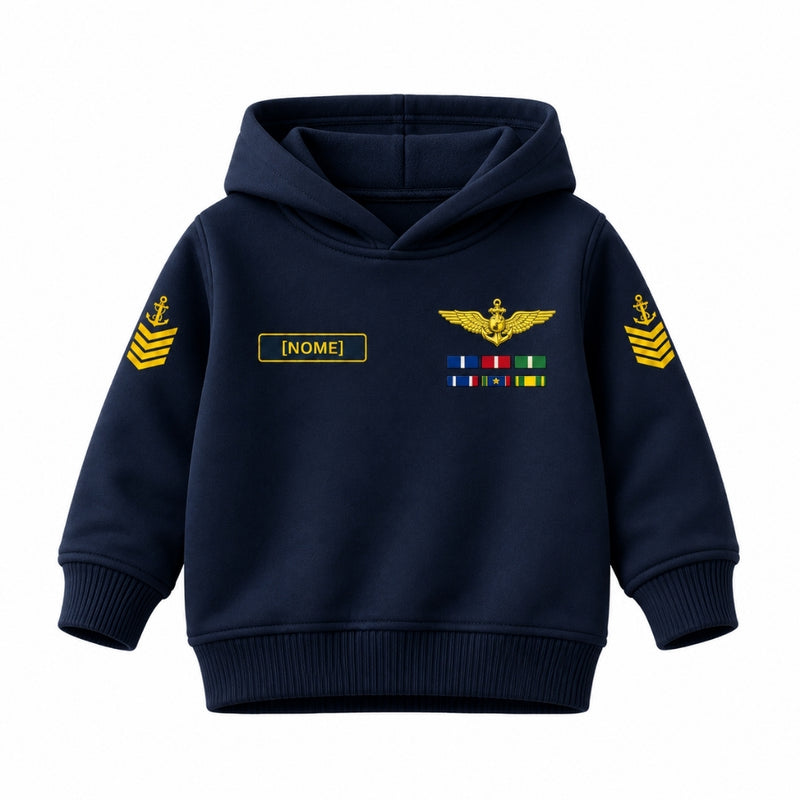 Blusa Moletom Infantil Bebê Com Capuz Azul Marinho Tema Marinha do Brasil Personalizado com Nome
