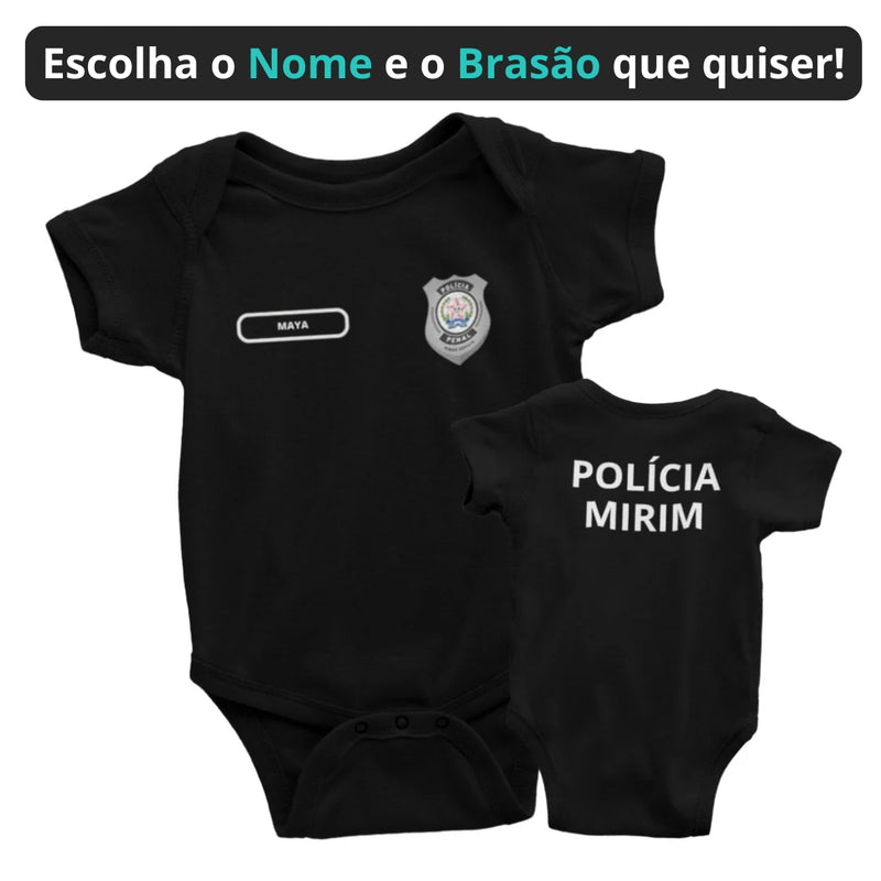 Body Bebê Preto da PP Polícia Penal Personalizado com Nome e Brasão do Estado