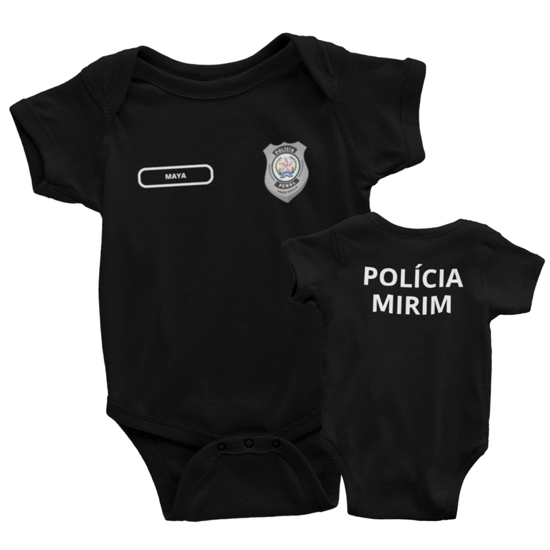 Body Bebê Preto da PP Polícia Penal Personalizado com Nome e Brasão do Estado