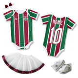 Kit Luxo Body Bebê Oficial Proteção UV Listrado Fluminense Menina – Saia, Tênis e Laço