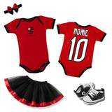 Kit Luxo Body Bebê Vermelho Flamengo Menina – Saia, Tênis e Laço