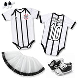 Kit Luxo Body Bebê Oficial Proteção UV Listrado Corinthians Menina – Saia, Tênis e Laço