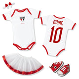 Kit Luxo Body Bebê Branco Oficial São Paulo Menina – Saia, Tênis e Laço
