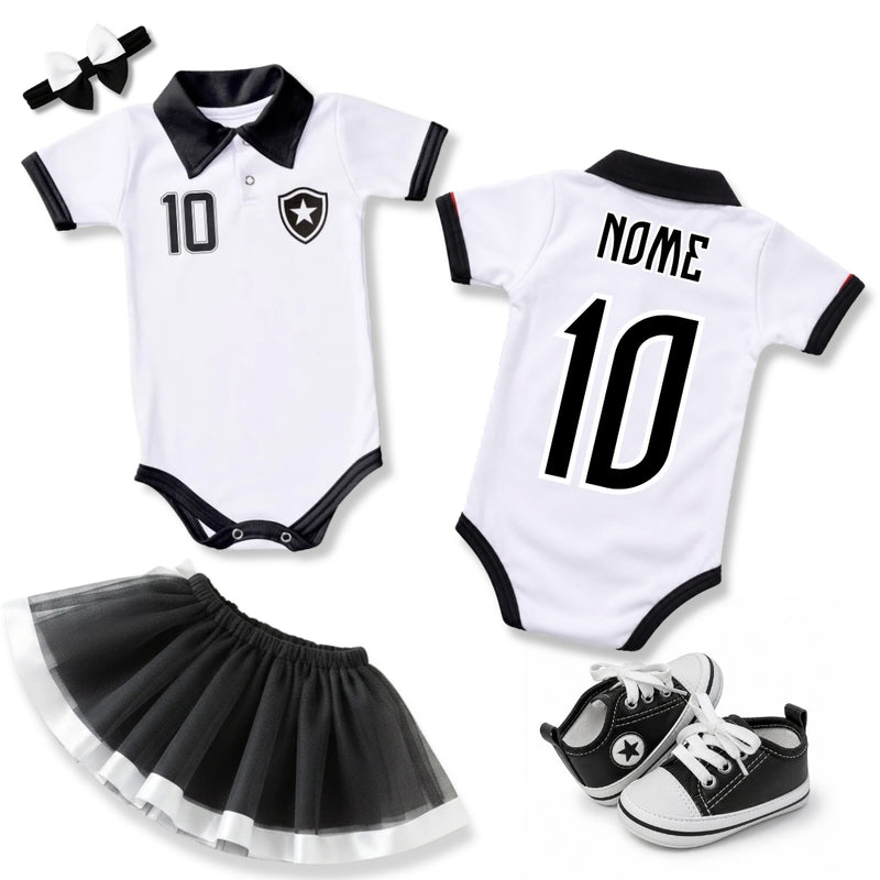 Kit Luxo Body Bebê Polo Botafogo Menina – Saia, Tênis e Laço