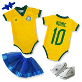 Kit Luxo Body Bebê Oficial Proteção UV Amarelo Palmeiras Menina – Saia, Tênis e Laço