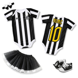 Kit Luxo Body Bebê Oficial Proteção UV Listrado Santos Menina – Saia, Tênis e Laço