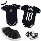 Kit Luxo Body Bebê Preto Corinthians Menina – Saia, Tênis e Laço
