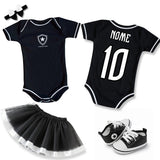 Kit Luxo Body Bebê Preto Botafogo Menina – Saia, Tênis e Laço