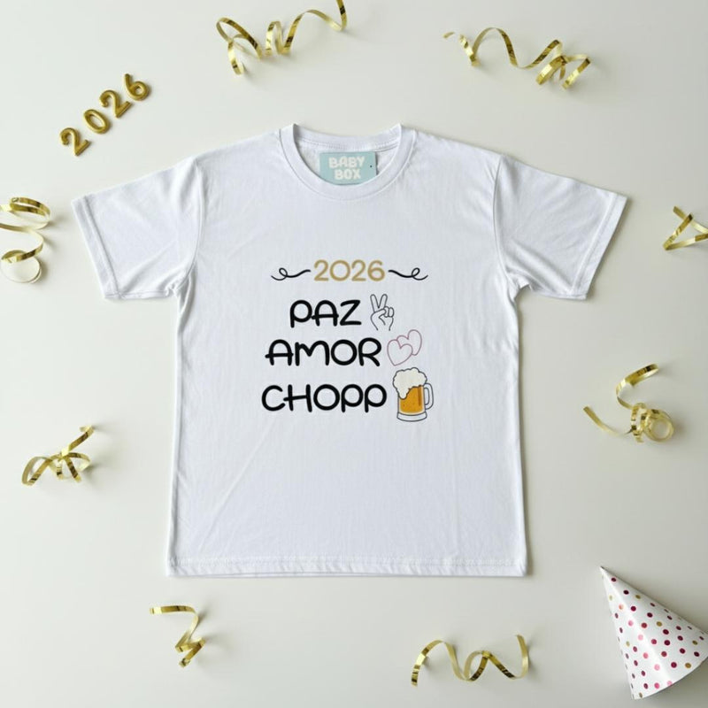 Kit Camiseta e Body Paz, Amor e Chopp/ Leite