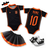 Kit Luxo Body Bebê Oficial Proteção UV Preto e Laranja Corinthians Menina – Saia, Tênis e Laço