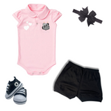 Kit Luxo Body Rosa Santos Com Tênis, Shorts/Calça e Laço