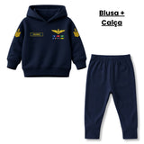Blusa Moletom Infantil Bebê Com Capuz Azul Marinho Tema Marinha do Brasil Personalizado com Nome