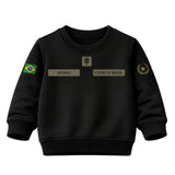 Blusa Moletom Infantil Bebê Gola Careca Preto Tema Exército Brasileiro Personalizado com Nome