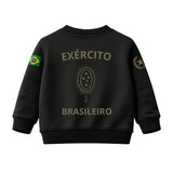 Blusa Moletom Infantil Bebê Gola Careca Preto Tema Exército Brasileiro Personalizado com Nome