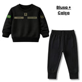 Blusa Moletom Infantil Bebê Gola Careca Preto Tema Exército Brasileiro Personalizado com Nome