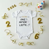 Kit Camiseta e Body Paz, Amor e Chopp/ Leite