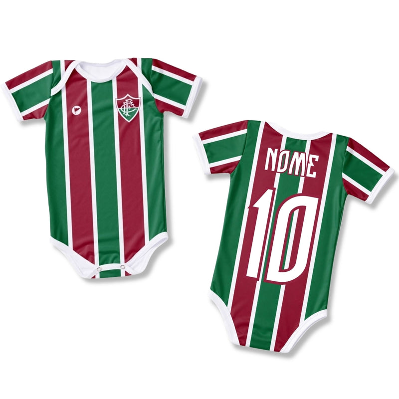 Body Bebê Oficial Proteção UV Listrado Fluminense – Personalizado com Nome e Número
