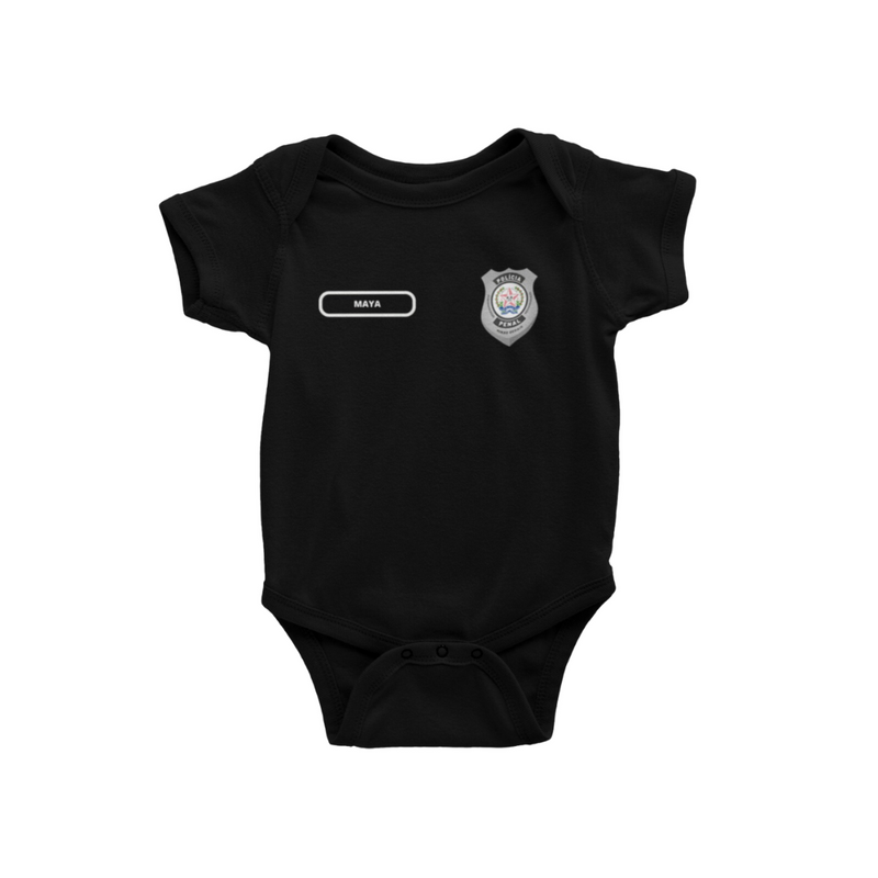 Body Bebê Preto da PP Polícia Penal Personalizado com Nome e Brasão do Estado