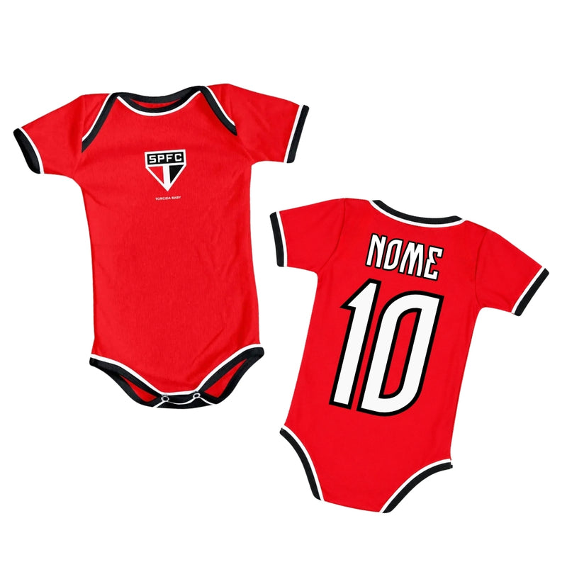 Body Bebê Vermelho Oficial São Paulo – Personalizado com Nome e Número