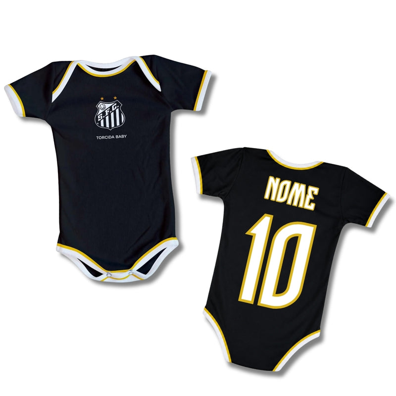 Body Bebê Preto Oficial Santos  – Personalizado com Nome e Número