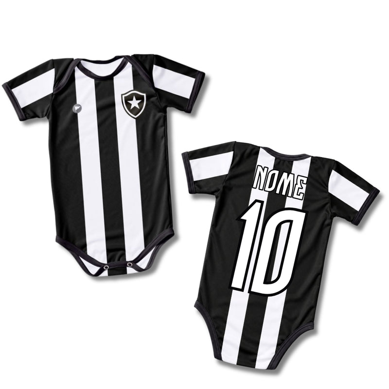 Body Bebê Oficial Proteção UV Listrado Botafogo – Personalizado com Nome e Número