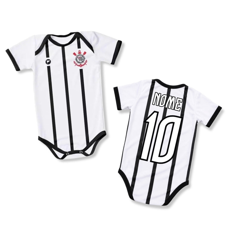 Body Bebê Oficial Proteção UV Listrado Corinthians – Personalizado com Nome e Número