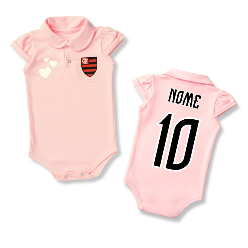 Body Bebê Rosa Flamengo – Personalizado com Nome e Número