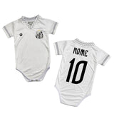 Body Bebê Oficial Proteção UV Premium Santos Branco e Cinza – Personalizado com Nome e Número