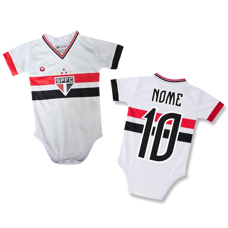 Body Bebê Oficial Proteção UV Premium Branco São Paulo – Personalizado com Nome e Número