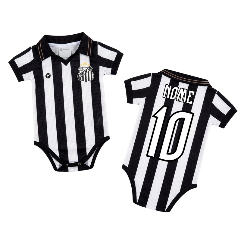 Kit Luxo Body Bebê Oficial Proteção UV Premium Santos Listrado Menina – Saia, Tênis e Laço