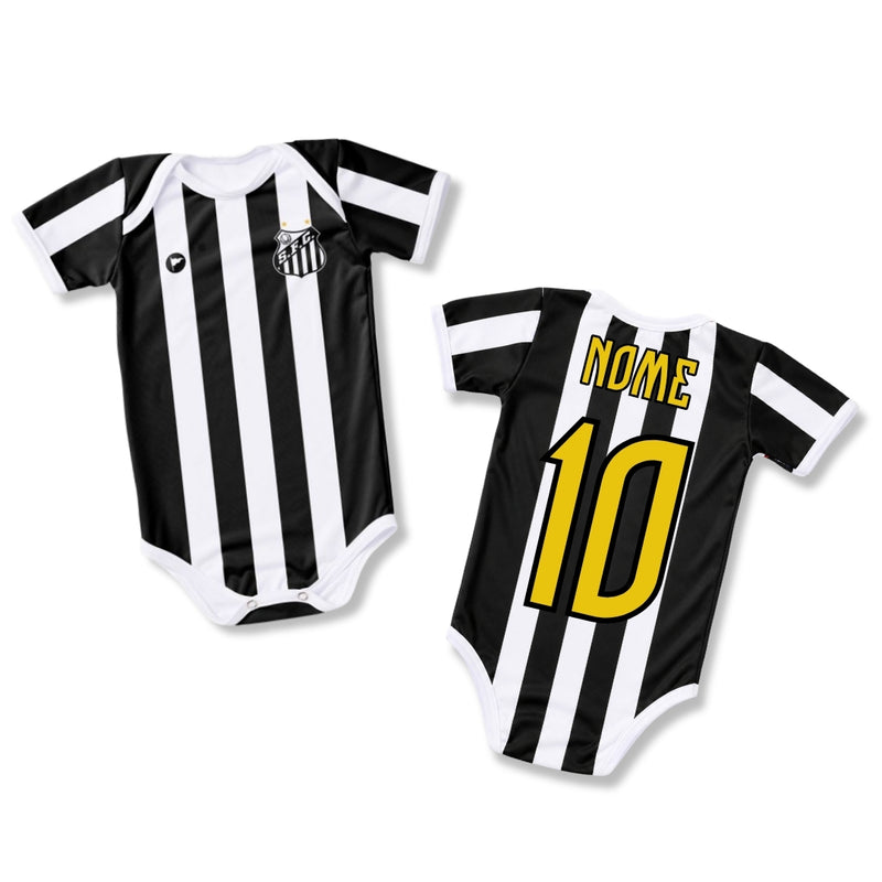 Body Bebê Oficial Proteção UV Listrado Santos – Personalizado com Nome e Número