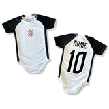 Body Bebê Oficial Proteção UV Premium Branco e Preto Corinthians – Personalizado com Nome e Número
