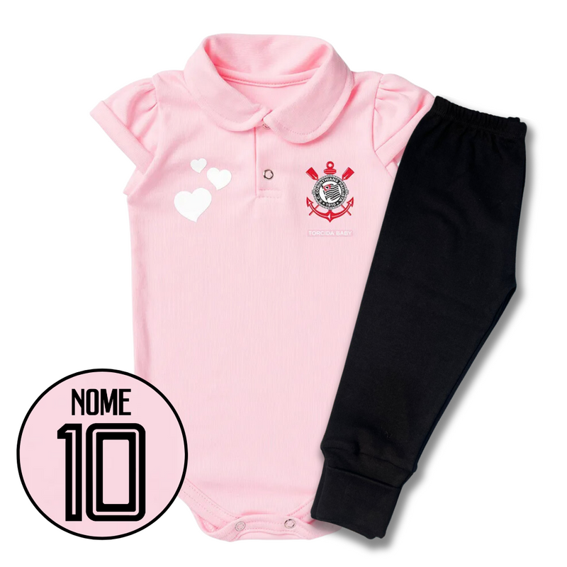 Kit Body Rosa Personalizado e Shorts/Calça do Corinthians