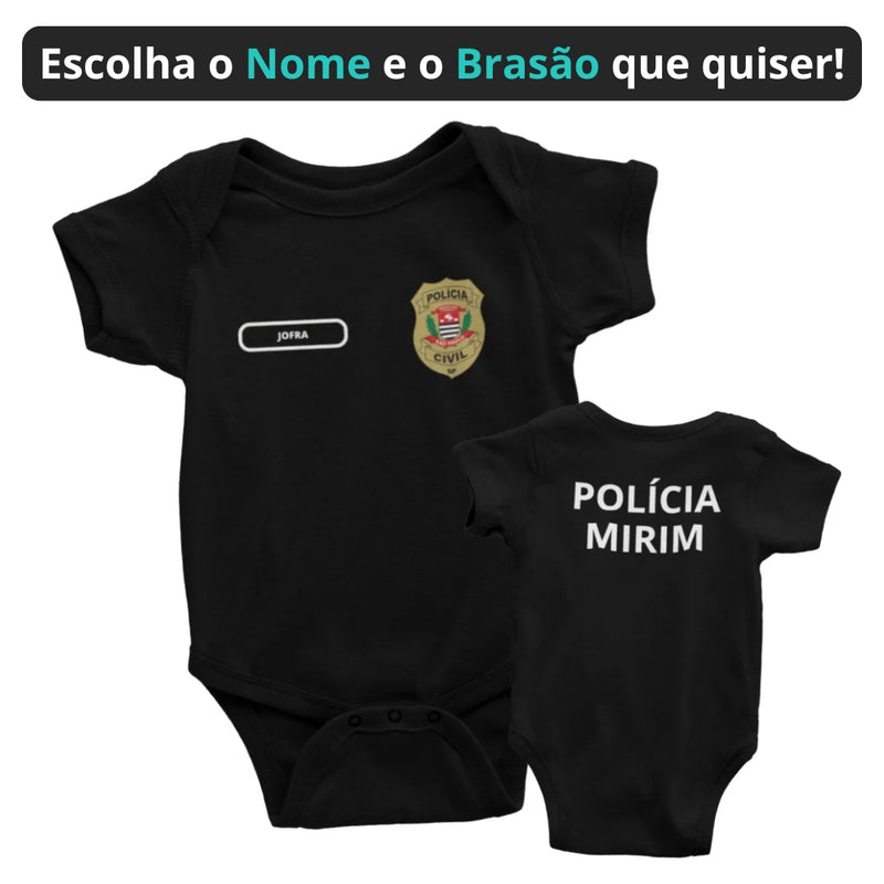Body Bebê Preto da PC Polícia Civil Personalizado com Nome e Brasão do Estado