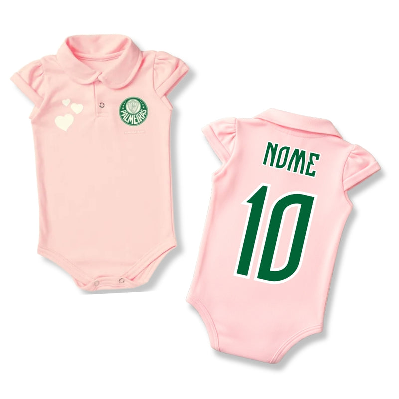 Body Bebê Rosa Palmeiras – Personalizado com Nome e Número