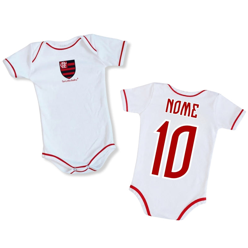 Body Bebê Branco Flamengo – Personalizado com Nome e Número