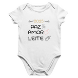 Conjunto Camiseta e Body de Bebê - Paz, Amor e Chopp/ Leite