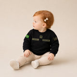 Blusa Moletom Infantil Bebê Gola Careca Preto Tema Exército Brasileiro Personalizado com Nome