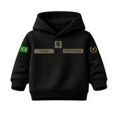 Blusa Moletom Infantil Bebê Com Capuz Preto Tema Exército Brasileiro Personalizado com Nome