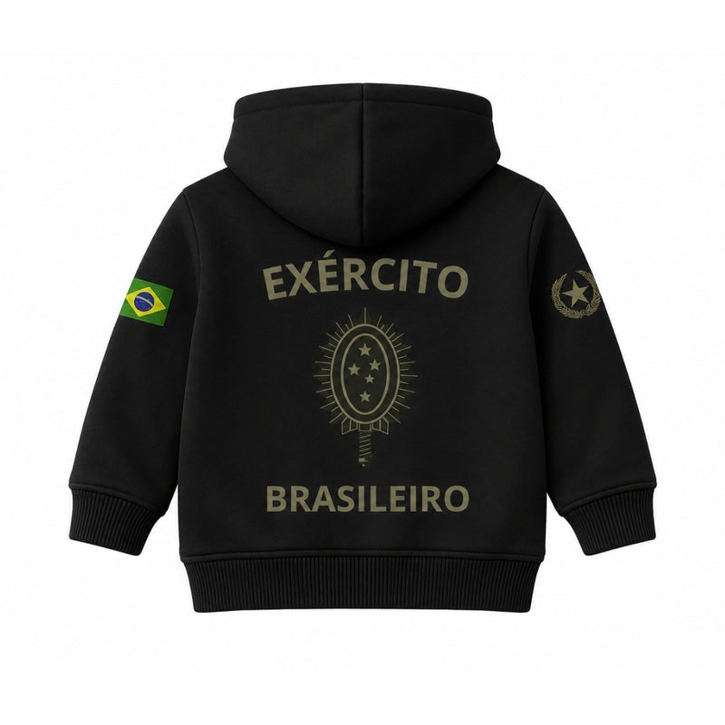 Blusa Moletom Infantil Bebê Com Capuz Preto Tema Exército Brasileiro Personalizado com Nome