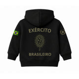 Blusa Moletom Infantil Bebê Com Capuz Preto Tema Exército Brasileiro Personalizado com Nome