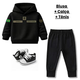 Blusa Moletom Infantil Bebê Com Capuz Preto Tema Exército Brasileiro Personalizado com Nome