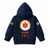 Blusa Moletom Infantil Bebê Com Capuz Marinho Tema SAMU 192 Personalizado com Nome