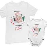 Conjunto Camiseta e Body de Bebê - Primeiro Natal com o Papai